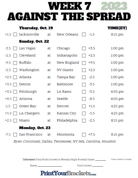 Print a weekly <b>NFL</b> <b>football</b> pick 'em sheet to run your own office pool or with friends and family. . Printyourbrackets nfl week 7